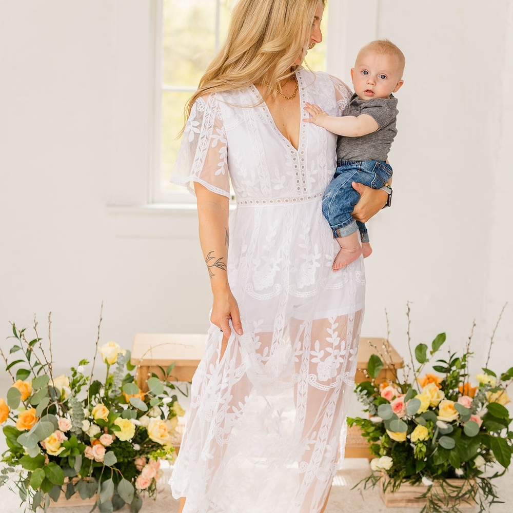 White lace romper Maxi dress size medium